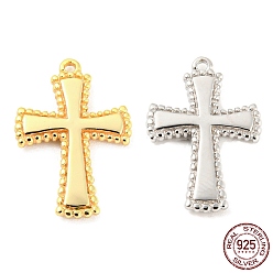 Rhodium Plated 925 Sterling Silver Pendants, Cross Charms, with S925 Stamp