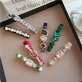 Retro Colorful Velvet Hair Clip for Women with Rhinestones and Alligator Teeth