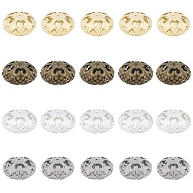 Iron Spacer Beads, Hollow, Flat Round, Silver Color/Gold/Antique Bronze/Gunmetal Plated