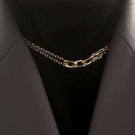Collier chic à chaîne double couche avec plusieurs maillons circulaires - rétro, accessoire de mode personnalisé et polyvalent pour femme