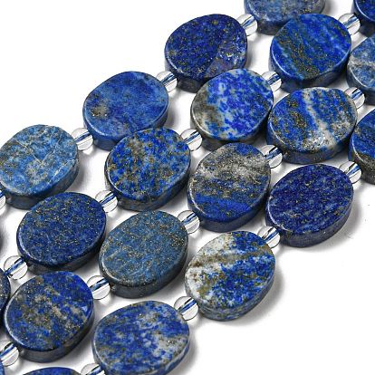 Natural Lapis Lazuli Beads Strands, with Seed Beads, Flat Oval