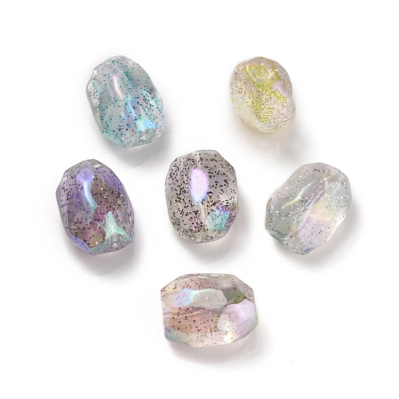 Placage uv perles acryliques irisées arc-en-ciel, avec de la poudre de paillettes, ovale