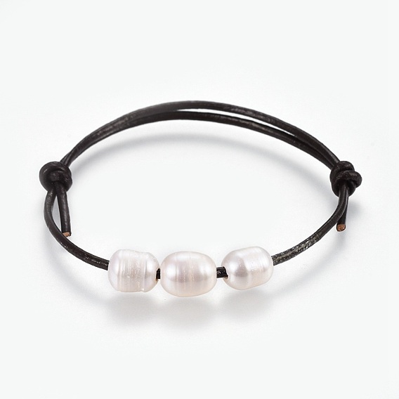 Peau de vache réglable bracelets de cuir cordon, avec des perles de nacre naturelle