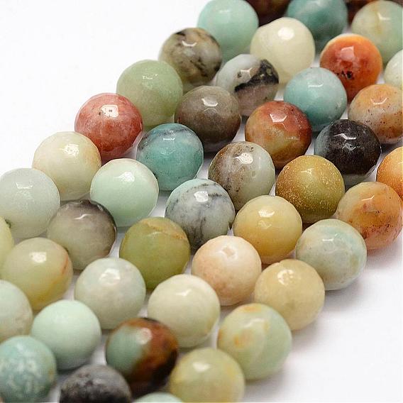Faceted Natural Flower Amazonite Beads Strands, Round