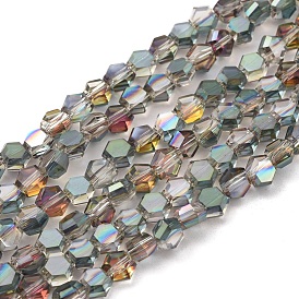 Electroplate Glass Beads Strands, Half Plated, Faceted, Hexagon