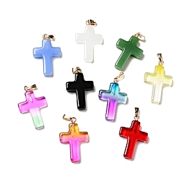 Glass Pendants, with Golden Plated Iron Findings, Cross