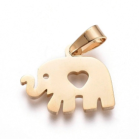 304 Stainless Steel Pendants, Elephant with Heart