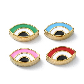 Ion Plating(IP) 304 Stainless Steel Enamel Beads, Real 18K Gold Plated, Evil Eye