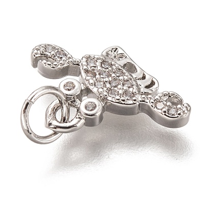 Brass Micro Pave Clear Cubic Zirconia Charms, Long-Lasting Plated, with Jump Ring, Crab