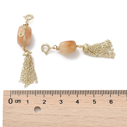 Natural Red Aventurine Pendant Decorations, with Tassels and Rack Plating Brass Spring Ring Clasps, Oval