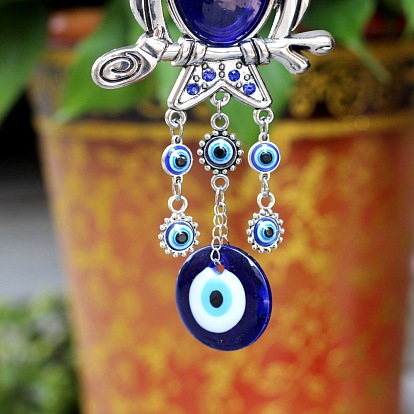Handmade Lampwork Evil Eye Pendant Decorations, with Resin Rhinestone, Alloy Finding, Owl