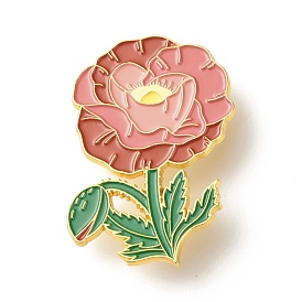 Peony Flower Enamel Pin, Dainty Flower Iron Enamel Brooch for Backpack Clothes, Golden