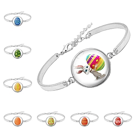 Easter Egg Pattern Glass Link Bracelet, Silver Plated Alloy Jewelry for Women
