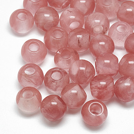Cherry Quartz Glass Beads, Large Hole Beads, Rondelle