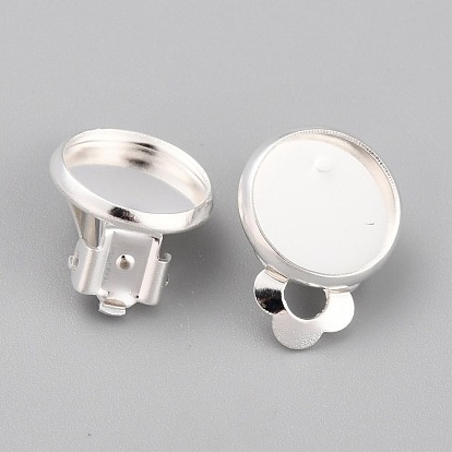 304 Stainless Steel Clip-on Earring Setting, Flat Round