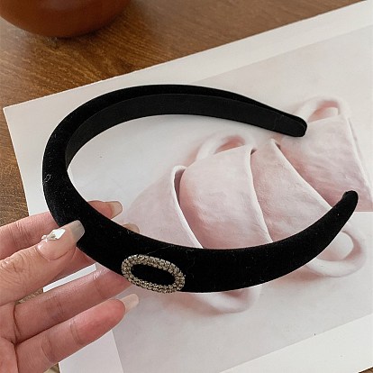 Retro Cloth Hair Bands, with Oval Shape Rhinestone Decoration, Wide Hair Accessories for Women Girls