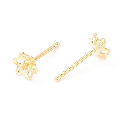 925 Sterling Silver Stud Earring Findings, for Half Drilled Beads, Flower