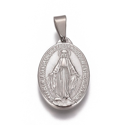 304 Stainless Steel Pendants, Oval with Virgin Mary