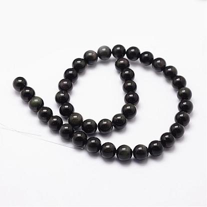 Obsidienne naturelle perles brins, grade de aaa, ronde