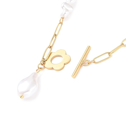 Collar de perla de imitación de plástico con colgante de flor, chapado de iones (ip) 304 joyas de acero inoxidable para mujer