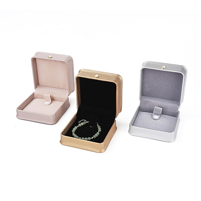 Cajas de regalo de brazalete / pulsera de cuero de pu, con botón de perlas de imitación de hierro y plástico y terciopelo en el interior, para la boda, caja de almacenamiento de joyas