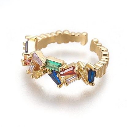 Cubic Zirconia Cuff Rings, Open Rings, with Brass Findings