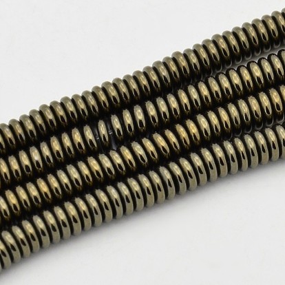 Плоские круглые / дисковые магнитные нитки из синтетического гематита, Heishi бусы, имитация пирит, 4x1 мм, отверстие : 0.5 мм, около 313 шт / нитка, 16 дюйм