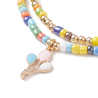 2 pcs 2 ensemble de colliers de perles de perles de verre de style, colliers de charme de ballon d'émail d'alliage pour des femmes