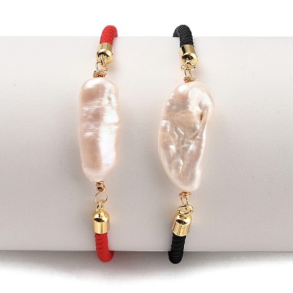 Conjuntos de pulseras deslizantes de cordón trenzado de nailon ajustable, pulseras de enlace, con perlas barrocas naturales perlas keshi y perlas de latón del árbol de la vida