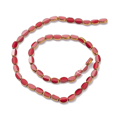 Electroplate Opaque Glass Beads Strands, Golden Plated, Oval