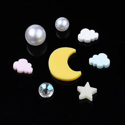 Handmade Polymer Clay Cabochons, Fashion Nail Art Decoration Accessories, with Acrylic Rhinestone and ABS Plastic Imitation Pearl Beads, Mixed Shapes