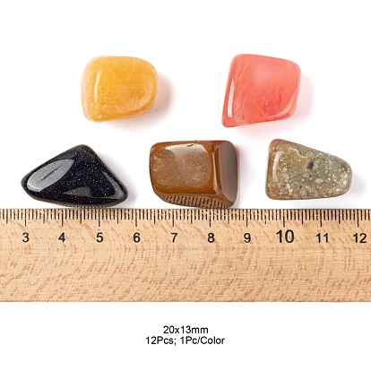 12Pcs 12 Style Natural & Synthetic Gemstone Beads, Tumbled Stone, Chakra Healing Stones for 7 Chakras Balancing, Crystal Therapy, Meditation, Reiki, No Hole/Undrilled, Nuggets
