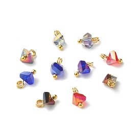 Electroplate Glass Charms, with Brass Ball Head Pins, Triangle