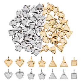 Unicraftale 56Pcs 7 Style 304 Stainless Steel Pendant Cabochon Settings, with Plain Edge Bezel Cups, Mixed Shape