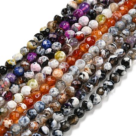 Dyed Natural Fire Crackle Agate Beads Strands, Faceted Round