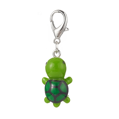 5 pcs 5 couleurs décorations de pendentif en résine de tortue, avec breloque fermoir pince de homard en alliage, pour porte-clés, sac à main, ornement de sac à dos