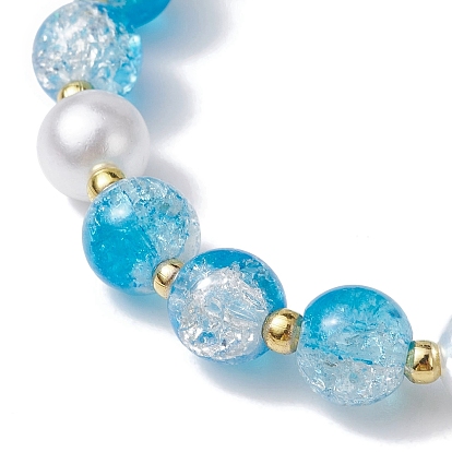 3Pcs 3 Color Glass Beads Stretch Bracelet, Stackable Bracelets with Brass & Alloy Enamel Charms