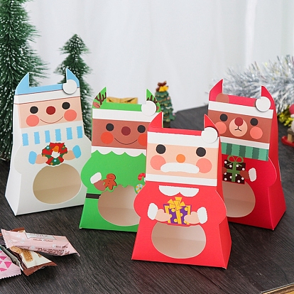 Christmas Cardboard Paper Boxes, with Clear Window, Candy Bags, for Xmas Party Favors