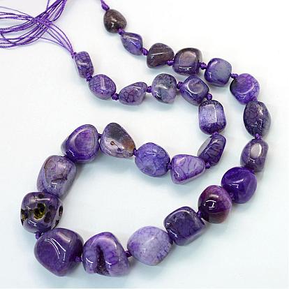 Nuggets Natural Dyed Agate Graduated Beads Strands, Tumbled Stone, 13~25x12~23x7~23mm, Hole: 2.5mm, about 23~27pcs/strand, 15.7 inch