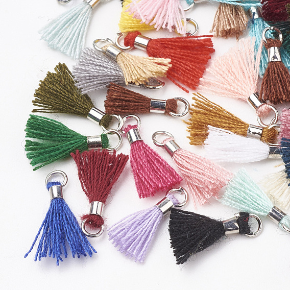 Polycotton(Polyester Cotton) Tassel Pendant Decorations, Mini Tassel, with Brass Findings