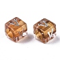 Transparent Acrylic Beads, Cube with Letter, Silver Plated