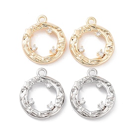 Brass Micro Pave Clear Cubic Zirconia Charms, Round Ring Charms