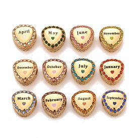 12Pcs 12 Style 304 Stainless Steel European Beads Sets, Large Hole Beads, with Rhinestone and Enamel, Triangle with Month