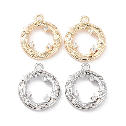 Brass Micro Pave Clear Cubic Zirconia Charms, Round Ring Charms