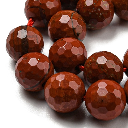 Natural Red Jasper Beads Strands, Faceted(128 Facets), Round