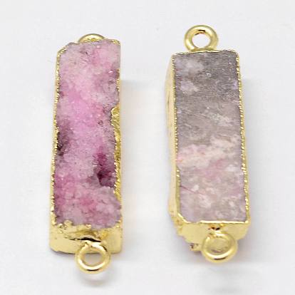 Electroplated Natural & Dyed Druzy Agate Links Connectors, with Golden Plated Brass Findings, Rectangle