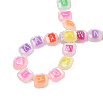 Natural Freshwater Shell Enamel Beads, Square with Alphabet
