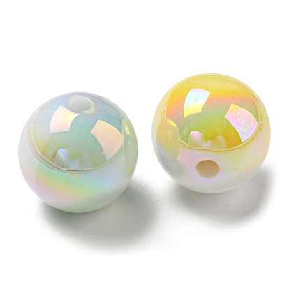 UV Plating Rainbow Iridescent Opaque Acrylic Beads, Two Tone, Round