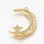 Brass Micro Pave Cubic Zirconia Links, Moon with Star