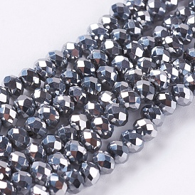 Perlas de vidrio electroplate hebra, color de ab chapado, facetados, Rondana plana, 4.5x3.5 mm, agujero: 1 mm